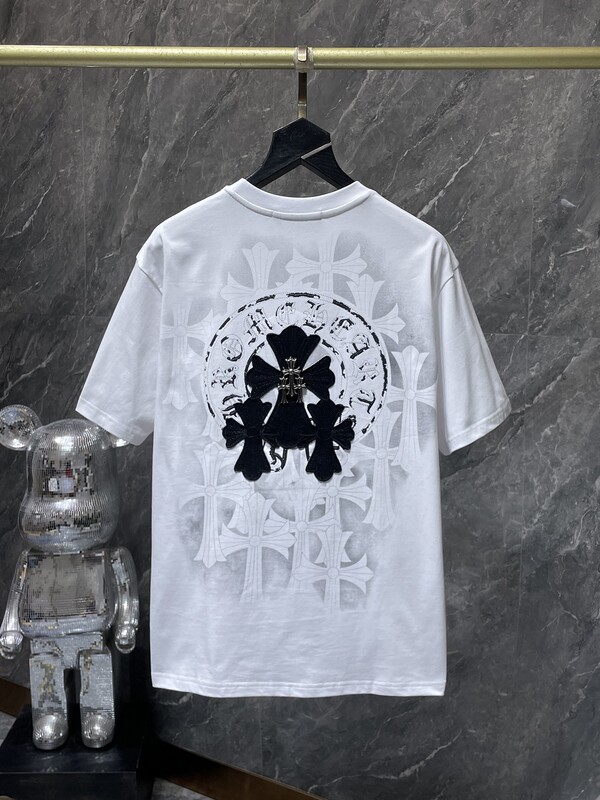 クロスボーダー 2025 夏新作 CH クロウパッチメタルクロスプリント半袖 Tシャツ男性と女性の同じスタイル Tシャツ|undefined