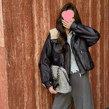 加绒加厚皮衣外套短款秋冬新款宽松时尚减龄保暖羊羔翻领棉服