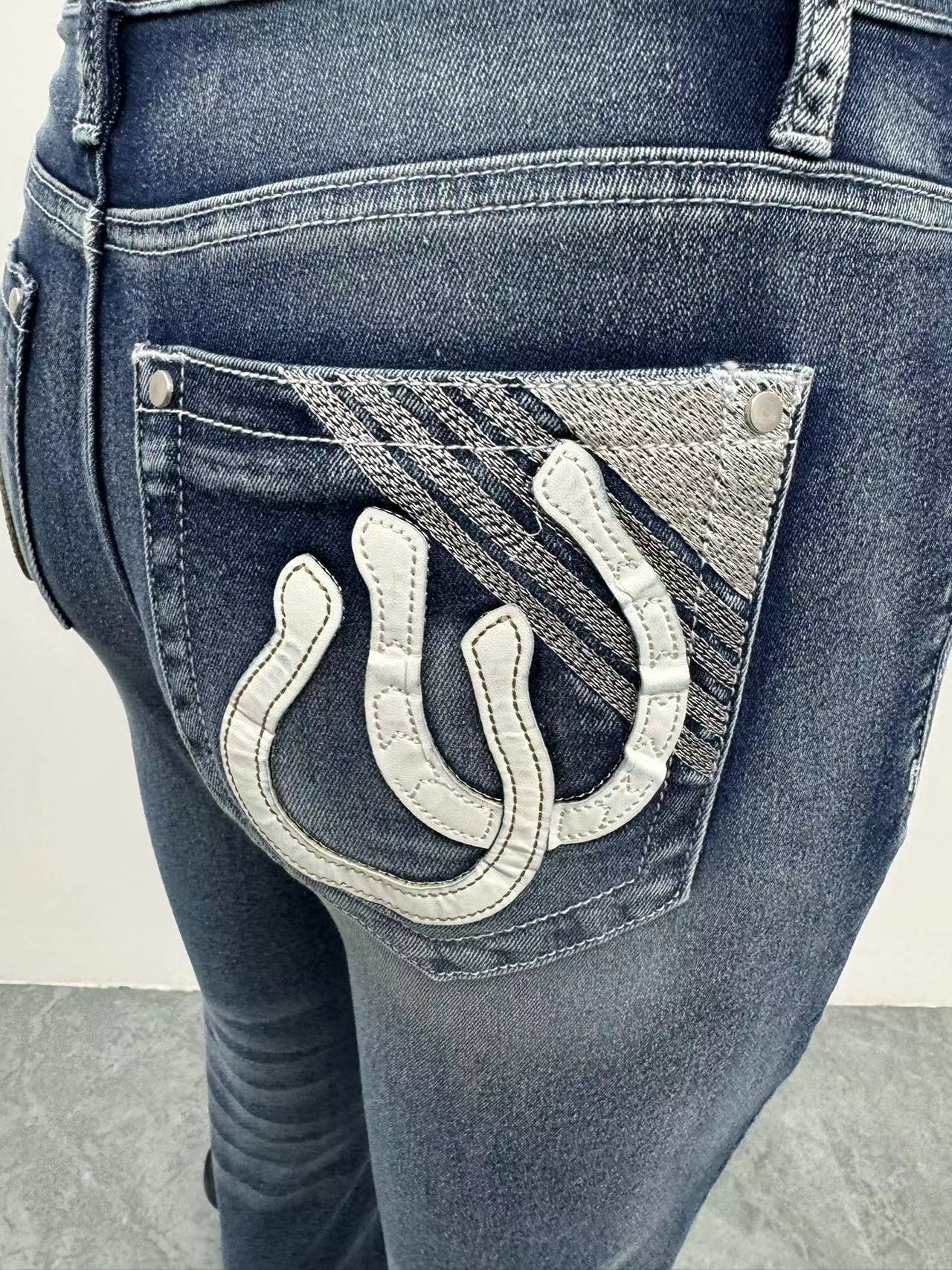 Women's Slim Fit Embroidered Jeans - Stretch Denim Pants With Floral Stitching (Blue, Sizes S-Xxl) ​Breathable Cotton Blend_ecoleips.com