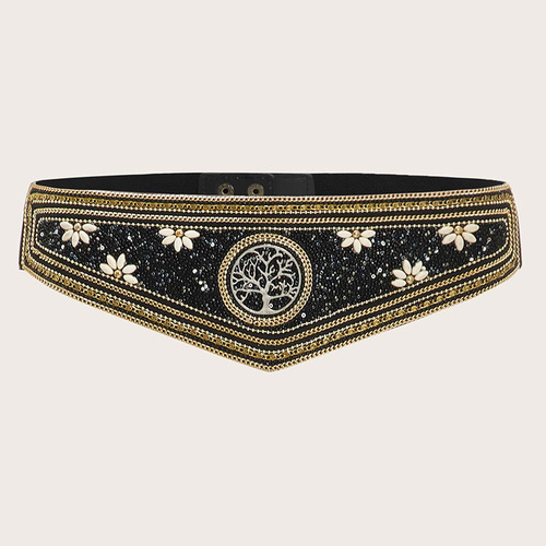 New Women's Bohemian Turquoise Handmade Shell Glass Bead Waistband Ethnic Style Travel Photography Elastic Snap 