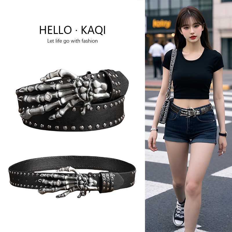 Shibuya Spice Girls Hip-Hop Punk Subculture Accessories Skull Hand Rivet Leather Belt Pants Belt Y2K Three Leather Ring Shibuya Spice Girls Hip-Hop Punk Subculture Accessories Skull Hand Rivet Leather Belt Pants Belt Y2K Three Leather Ring