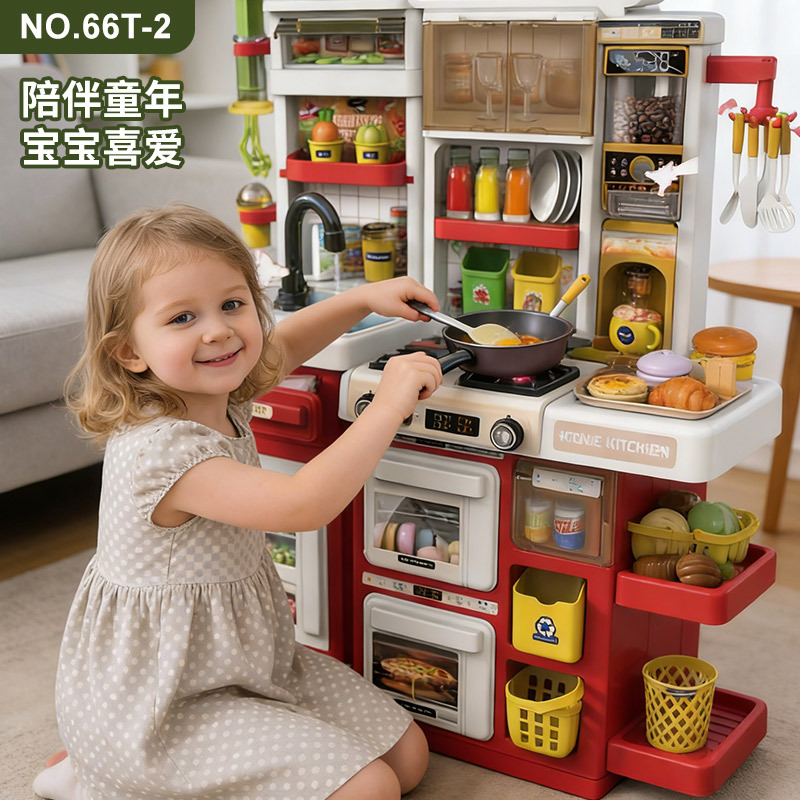 Juguetes de cocina para niños 66 cm doble gabinete grabación de pulverización función de barro de color conjunto de mesa de comedor simulación de juguetes