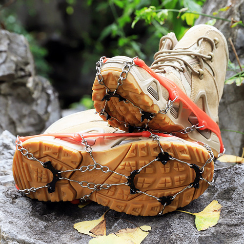 Outdoor snow eight-tooth anti-slip shoe cover shoe chain 8-tooth reinforced crampons high-quality latex rainy weather stone road delivery storage bag