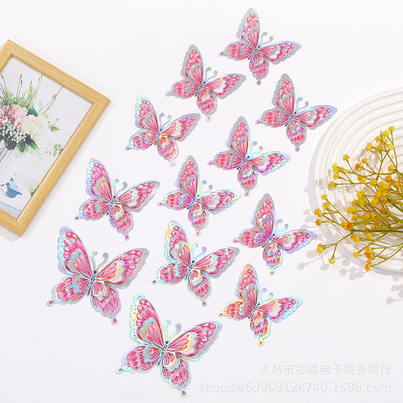 3D Stereo Wall Stickers Decoration Simulated Hollow Stickers with Gold Stamping Accessories 3D Butterfly 4
