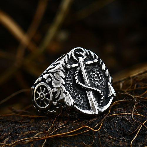 beier foreign trade retro compass titanium steel ring European and American men's stainless steel cast anchor ring