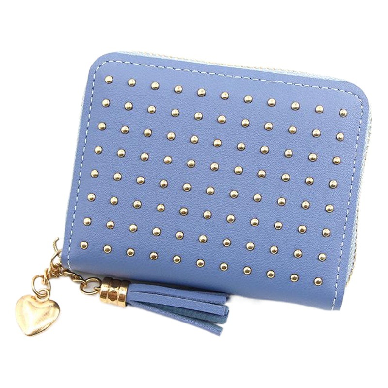 Nuevo corto de las mujeres cremallera cartera remache estilo coreano estudiante moneda monedero cartera