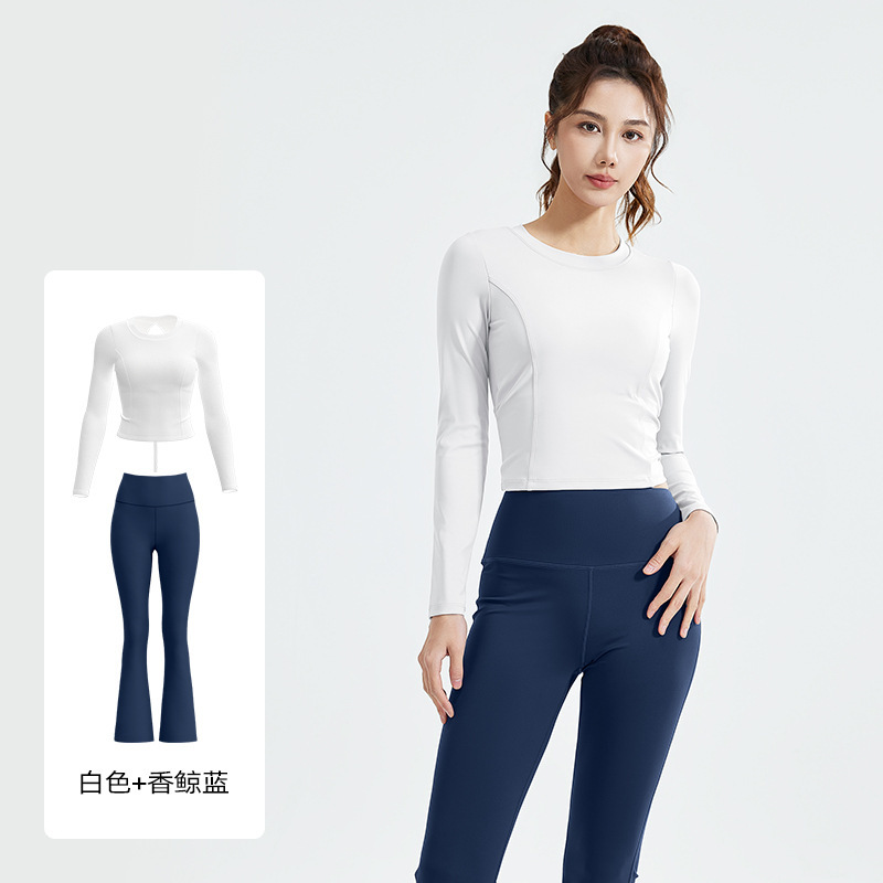 Juyi Tang nuevo conjunto de yoga para mujeres cuerdas de tirón de manga larga boquilla de entrenamiento para correr conjunto de fitness