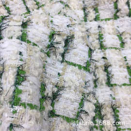 粗纺 小香风编织面料 秋冬大衣外套 白绿配色 男女装适用