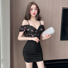 MM474欧美东南亚外贸批发2024女装纯欲风纱网拼接印花显瘦连衣裙