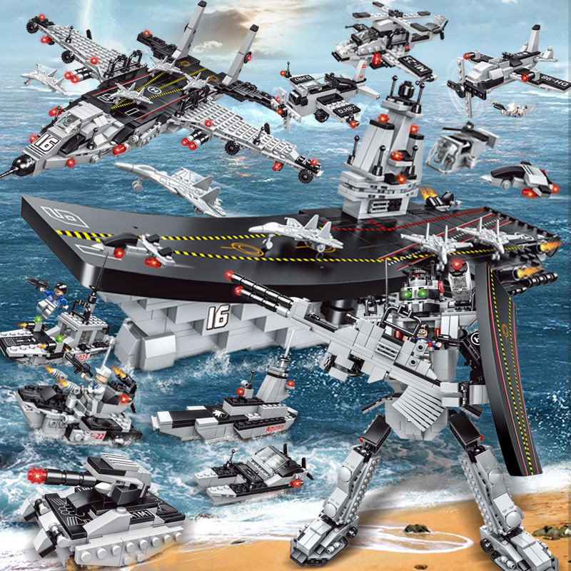 Entrega de una sola pieza compatible con bloques de construcción altos juguetes para niños ensamblados portaaviones militar pequeña partícula juguetes educativos campus para hombres