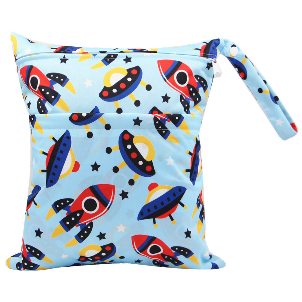 Bolsa de pañales Asenappy Impresión digital bebé doble cremallera impresión impermeable bolsa de pañales aplicación económica