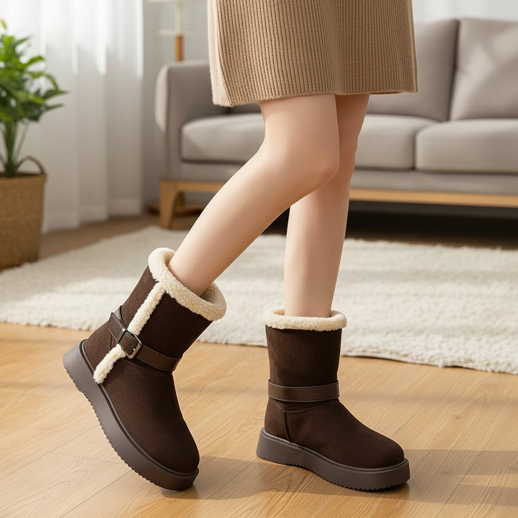 Botas de nieve de moda con botas de cinturón cómodas de fondo grueso para mujeres 2026 invierno nuevas botas de algodón calientes redondas para mujeres image 4