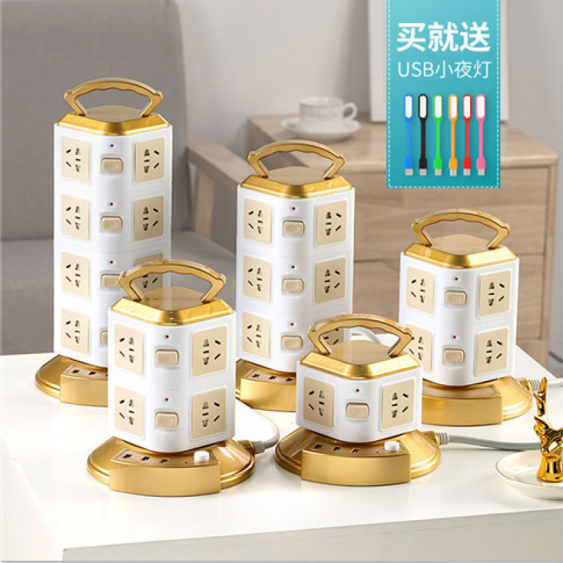 立体插座家用办公纯铜立式防过载保护功能开关USB带usb多功能多孔