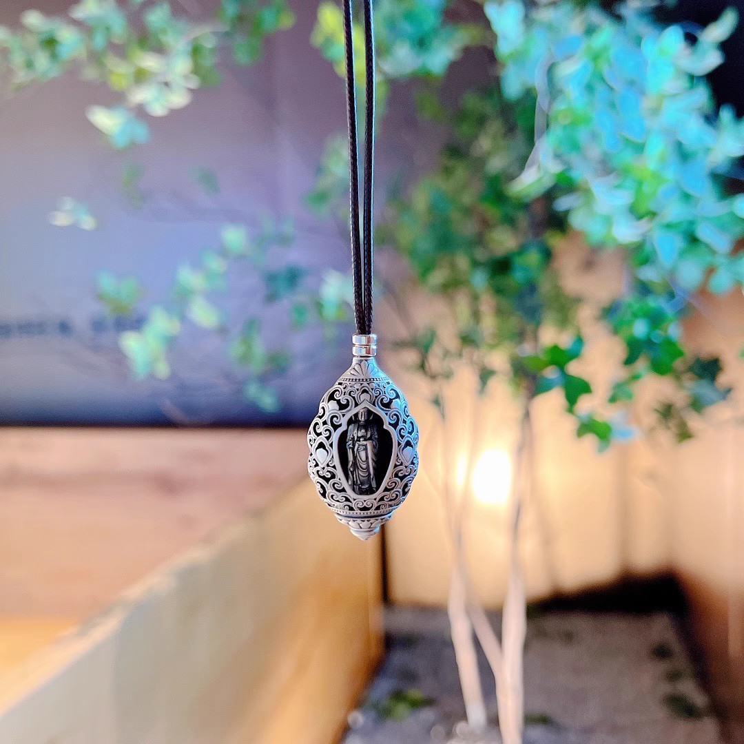 999純銀「平安如意」六字真言吊墜男復古百搭觀音項鍊掛墜潮