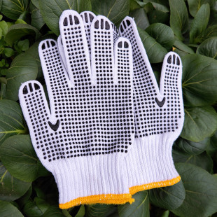 White cotton yarn dispensing gloves wholesale bleached wool material pvc plastic anti-slip 700g work gloves men