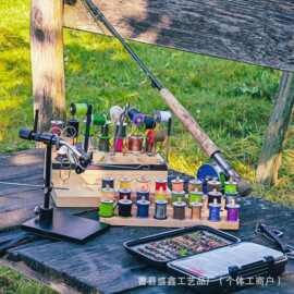 跨境木制钓鱼工具收纳架实木飞钓桌渔具展示架飞钓材料剪刀线轴架