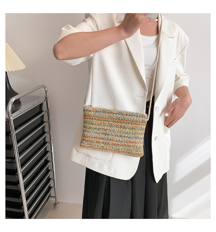 Women's Straw Stripe Basic Vintage Style Square Zipper Straw Bag display picture 9