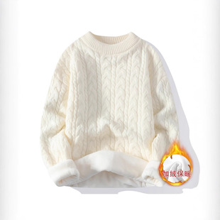 Sweater Women's Autumn and Winter 2024 New Loose Pullover Solid Color Twist All-match fleece-lined Thickened Inner Knitted Base Shirt
