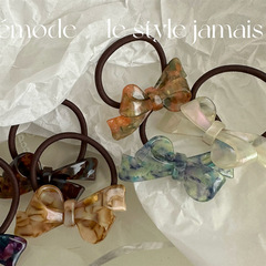 Acetic acid new floral bow hair tie exquisite high-grade hair ring high elasticity rubber band new versatile texture headband