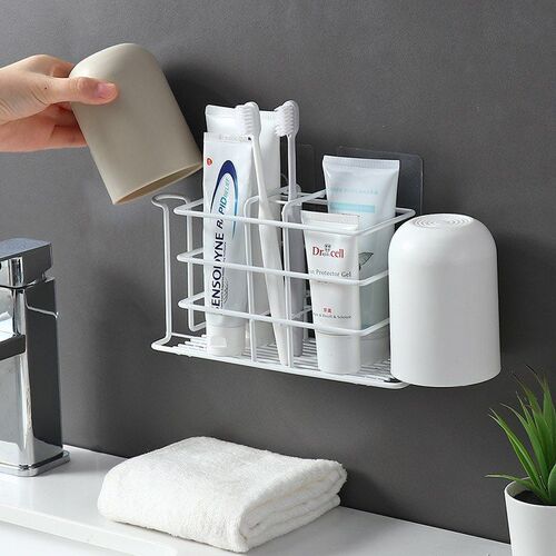 Factory direct selling toothbrush storage rack without punching, wall-mounted, wall-mounted bathroom mouthwash tooth cup holder toothpaste storage rack
