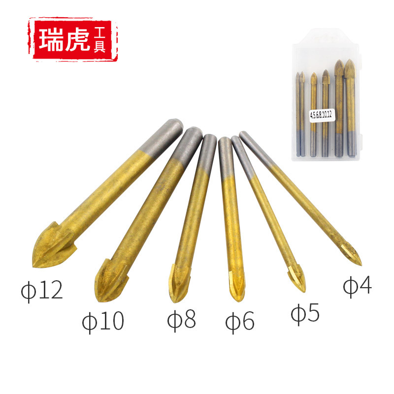 工业级圆柄十字瓷砖钻头 镀钛三角钻头 玻璃陶瓷墙壁开孔铝打眼
