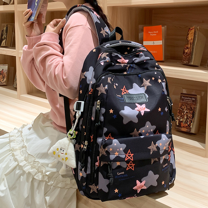 Mochila fresca de moda, mochila escolar para estudiantes de secundaria y preparatoria, personalidad de gran capacidad, impresión de corazón de niña, mochila de ocio al aire libre de viaje