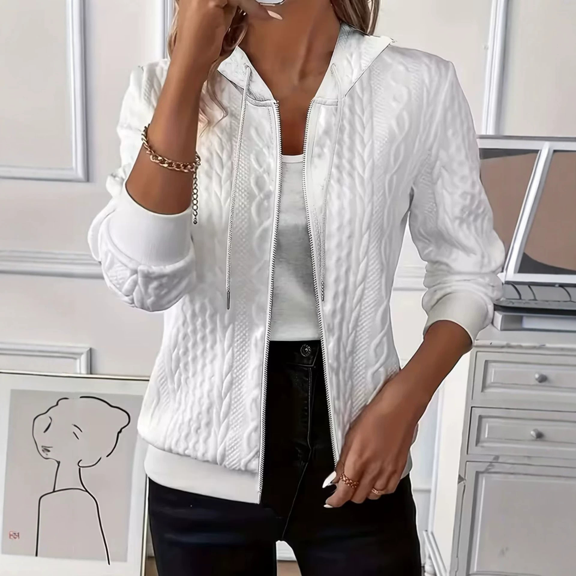 Independent website Wish Amazon TUME best-selling autumn/winter solid color long-sleeved knitted zip-up jacket for women