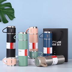 3蓋付きステンレス製魔法瓶カップ、ビジネスギフトボックスセット、ポータブルウォーターカップ、イベントギフトカップ、ロゴ入り