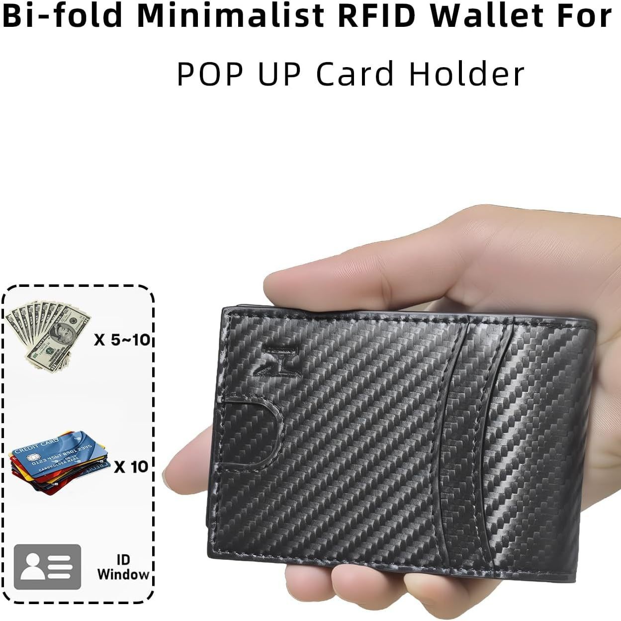 Cartera comercial multifuncional transfronteriza personalizada para hombres cartera corta de fibra de carbono flip RFID antidrobo cartera