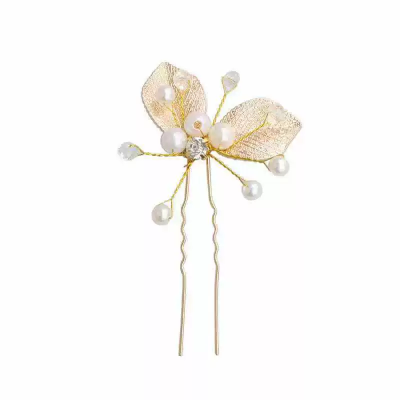 Bridal Hair Grip, Handmade Pearl & Leaf Hairpin, Gold or Silver, 7.6×5.5 cm