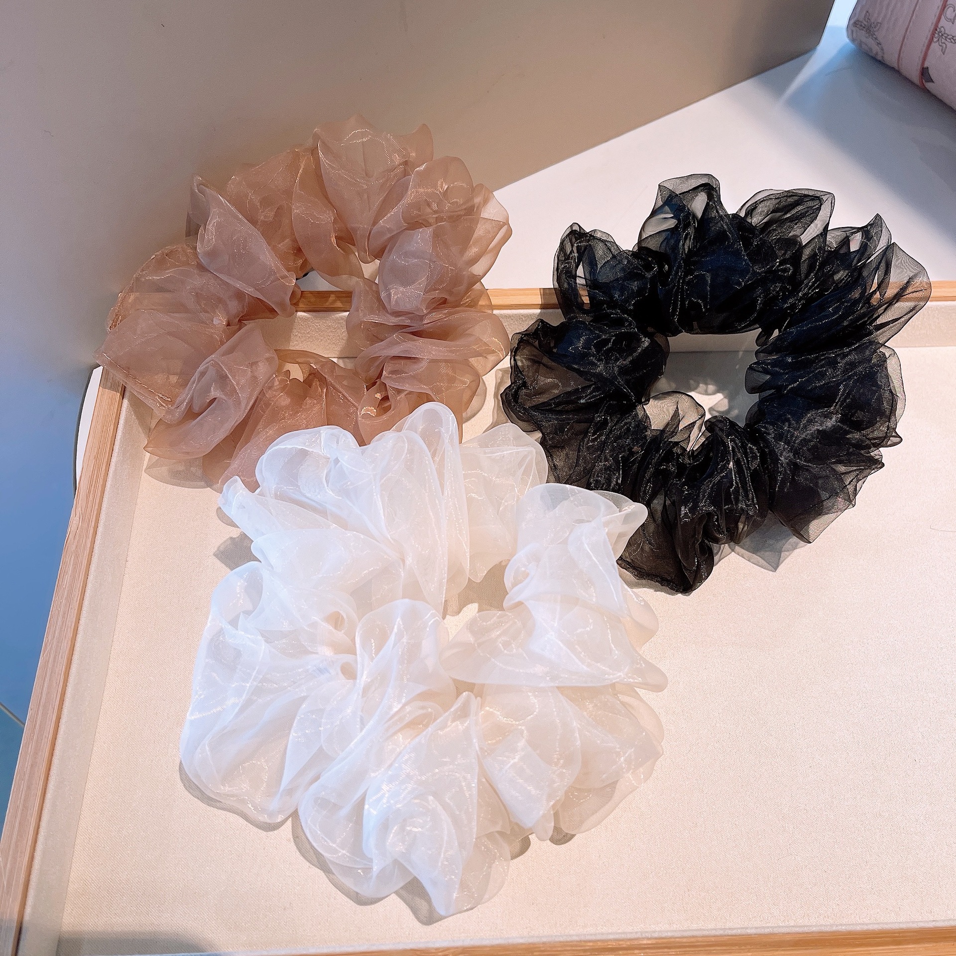 8g Weight Festival Occasion Organza Material Geometric Pattern Women'S Gender Retro Style Khaki, White, Black Color Retro Organza Polka Dot Hair Scrunchies Wholesale Nihaojewelry 9