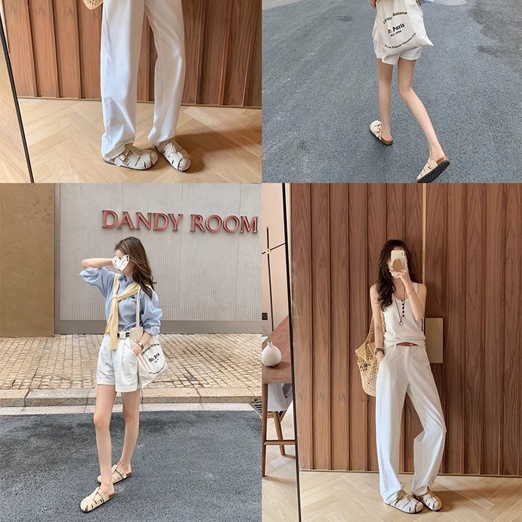 [Sheii Su Yinyin] La doctrina real ~ Moda hueco de suela gruesa Baotou Buckener pantuflas mujeres medio arrastradas para llevar verano