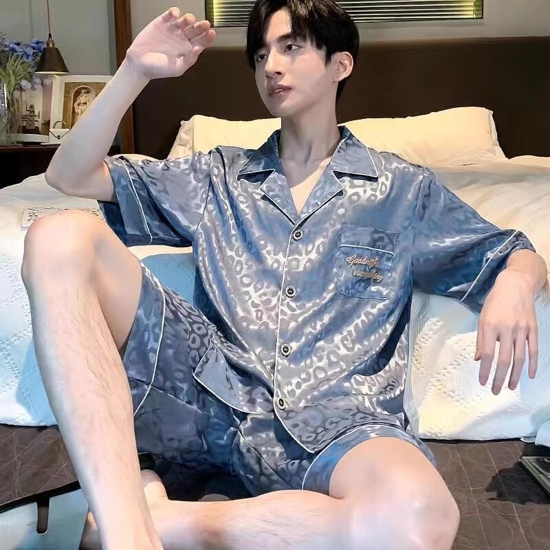 2026 Men's Summer Ice Silk Short-Sleeve Shorts Plus Size Pajamas