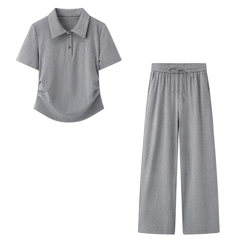 Sports-style Casual suit Women's 2025 Summer New Polo Shirt Short-sleeved Wide-leg Pants Two-piece A85S20406