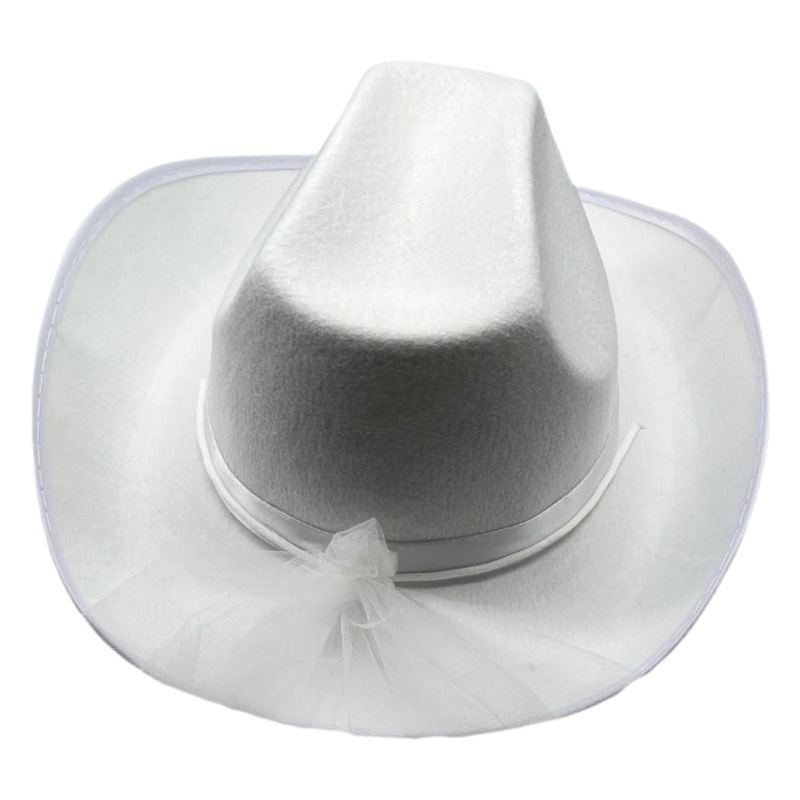 In stock white cowboy hat bridal veil cowboy hat Western Denim felt shaping hat bridal party hat