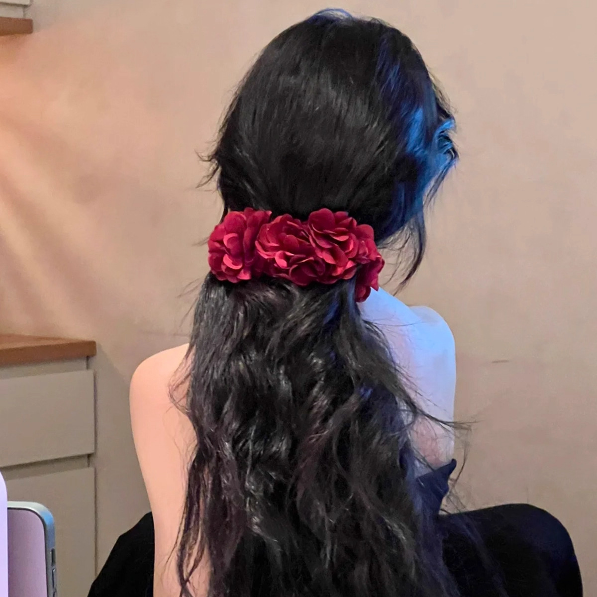 Yi Mengling el mismo temperamento cráneo alto esponjoso cauda de caballo agarrar clip de plátano rojo tocado de cabello flores image 4