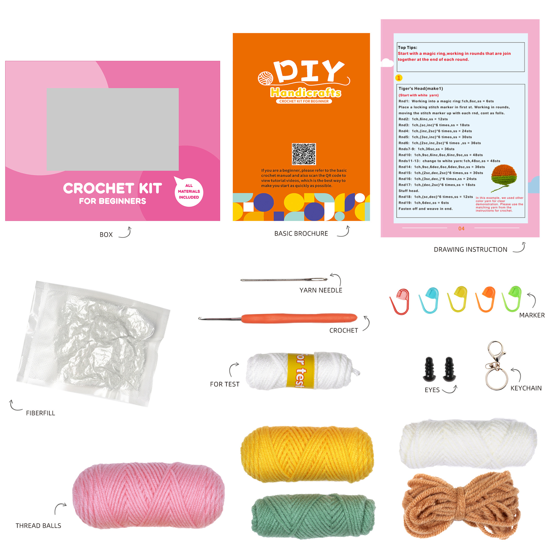 Manuel d'instructions en anglais Nouveau dessin animé fait à la main bricolage fil boule crochet matériel paquet tricot cadeau ornements_voghion.com
