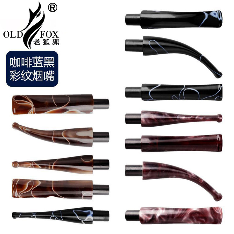 OLD FOX-old fox acrylic cigarette holder coffee color pattern blue and black color pattern 9MM filter pipe handle pipe bite