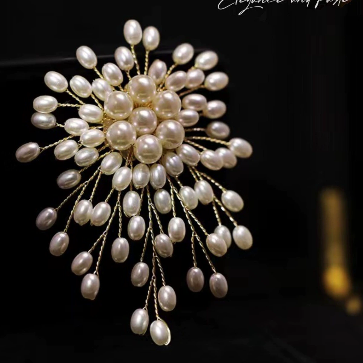Pearl brooch, gold‑tone lapel pin, floral and snowflake styles, lightweight elegant accessory