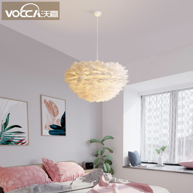 Bedroom Chandelier, Warm and Romantic Nordic Lighting, Living Room Master Bedroom Creative Ins-Style Internet Celebrity Feather Lighting