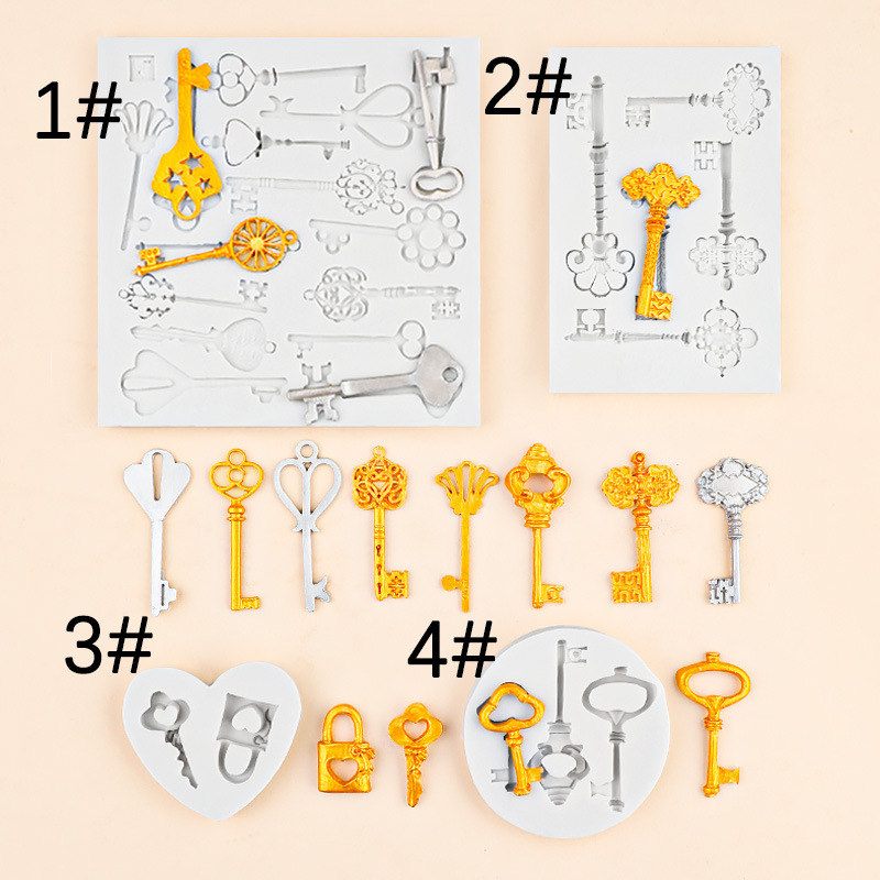 Clave fondant molde decoración de la torta clásica retro cerradura chocolate molde de silicona aromaterapia molde de yeso