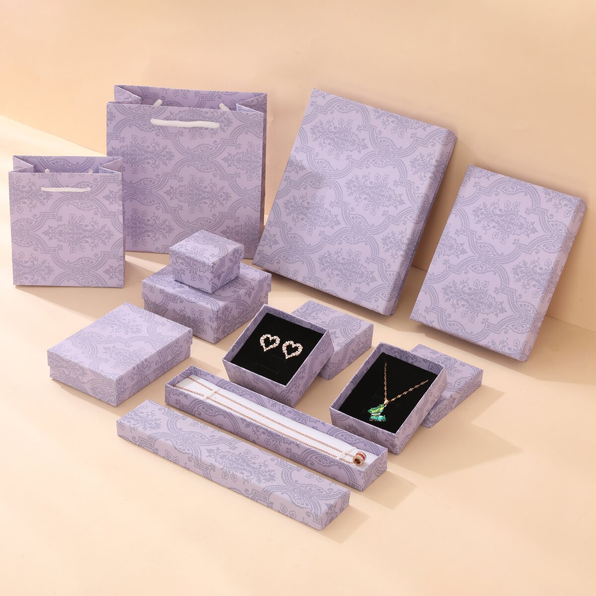 Spot caja de joyería de impresión clásica caja de reloj de estilo antiguo caja de embalaje de joyería pendiente caja de anillo collar cubierta del cielo