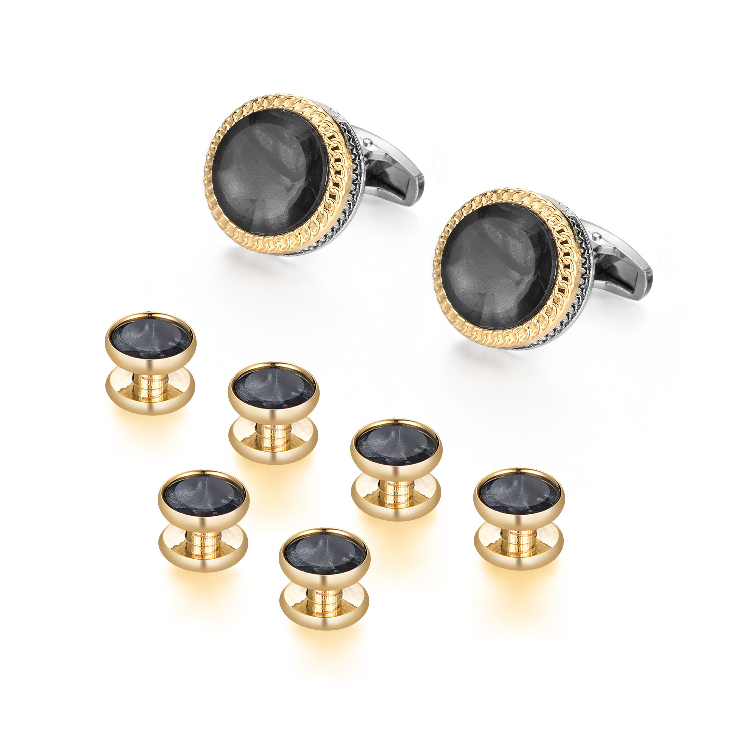 Dali High-End Men's Banquet Cufflinks Fashionable Gold-Plated Black Shell Cufflinks French Retro Cuffs Amazon Hot Sale