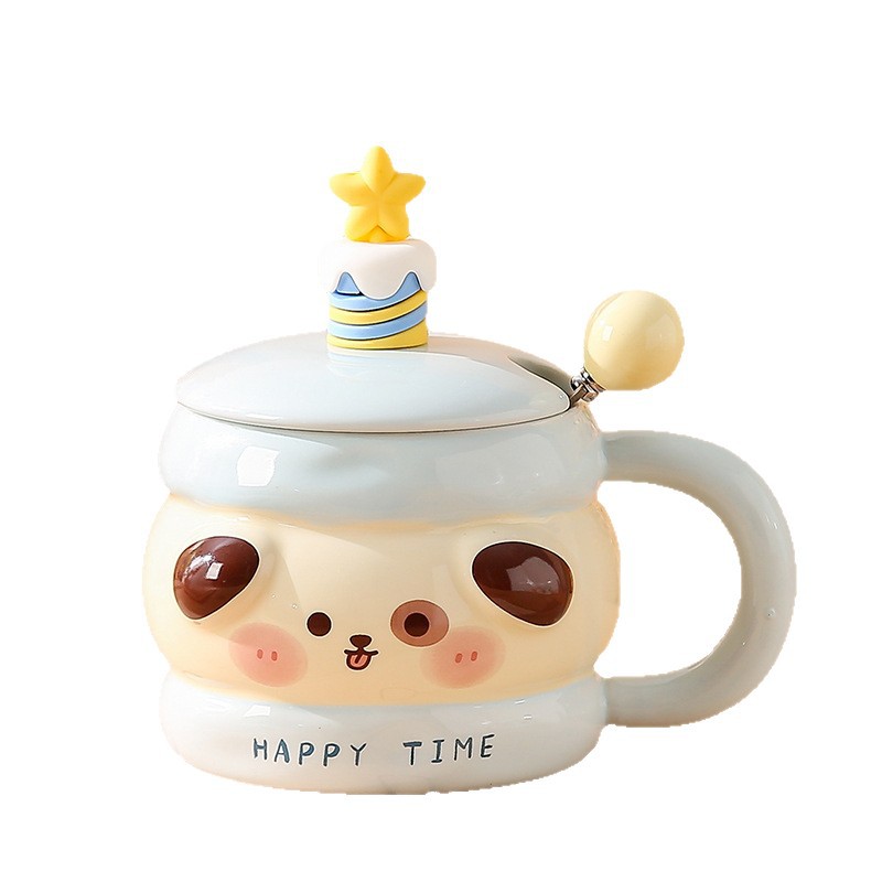 Caricatura encantadora taza de cerámica de animales, taza de regalo de cumpleaños para niñas, taza de pastel sandwich con cucharas de cubierta image 6