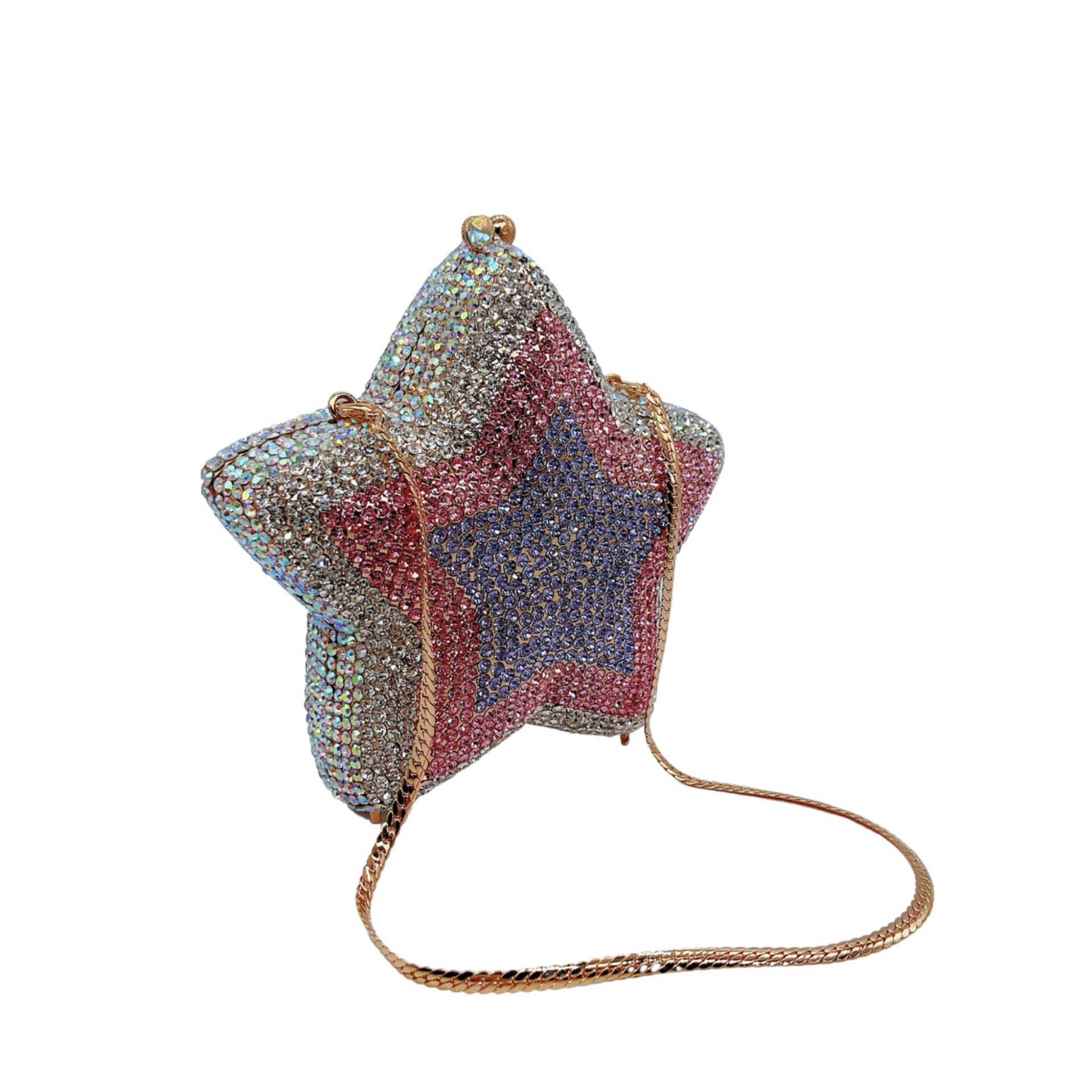 Túi clutch nữ đính kim cương dạ hội Star Rhinestone — Màu cầu vồng, Hồng chuyển dần, Tím hồng, Bạc AB chi tiết 9
