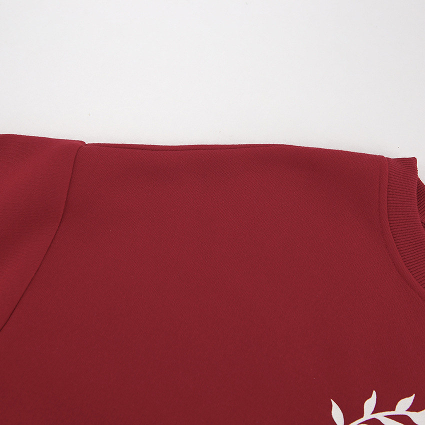 Spring Ankela Red round Neck Women Printed Pullover Sweatshirt Loose Top