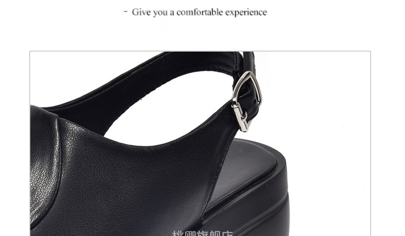 Sandal da thật nữ gót wedge đế xuồng platform cao 9 cm, dáng đế dày thoải mái — Màu đen chi tiết 16