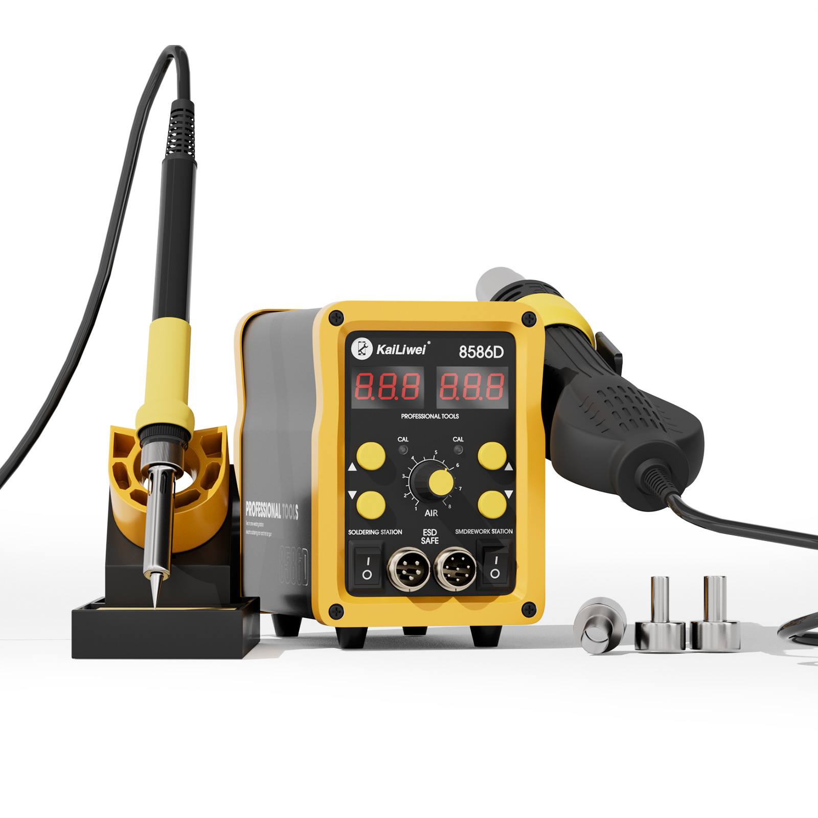 凯立威二合一热风枪拆焊台 数显调温电烙铁8586D恒温防静电电焊台