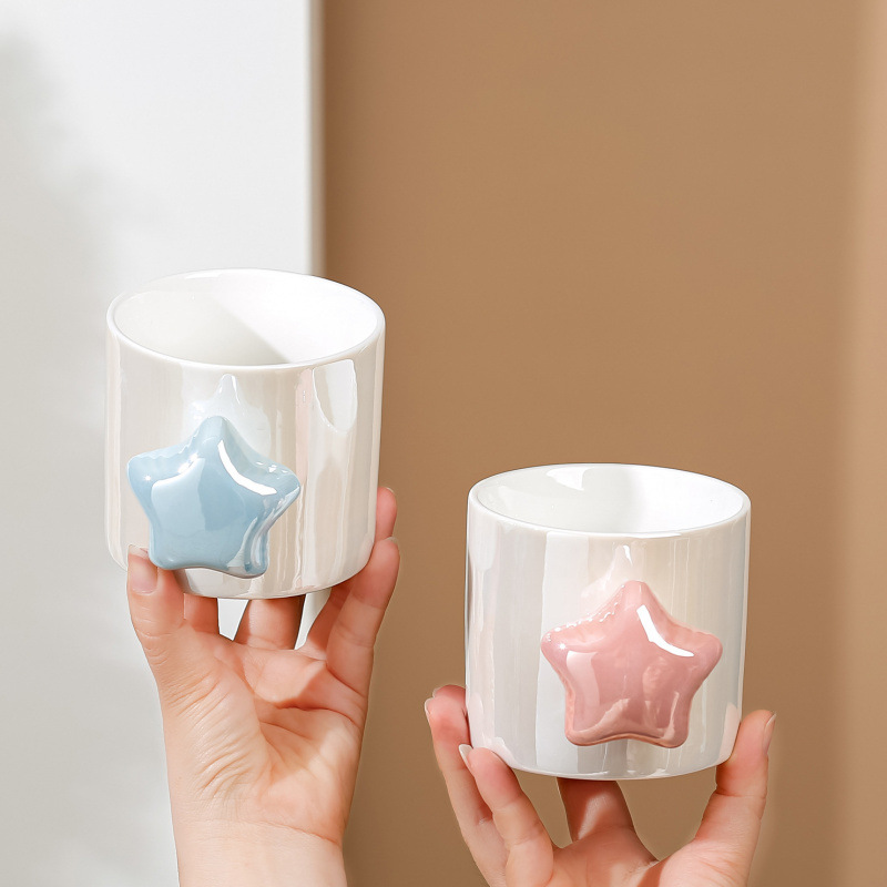 Estrellas de lujo cerámicas de lujo ligeras, tazas de agua creativas para el hogar, tazas de agua para beber con alto valor facial