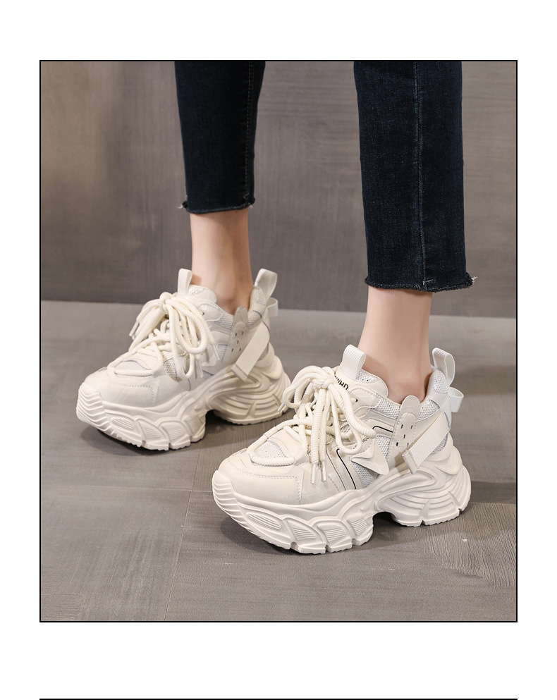 Giày sneaker nữ đế dày tăng chiều cao, lưới thoáng khí, phong cách thể thao — màu be chi tiết 16